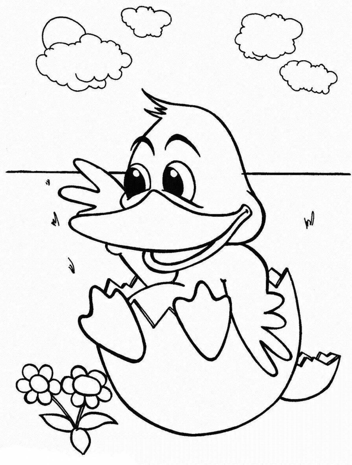 Анимированная страница раскраски «утка и утенок»