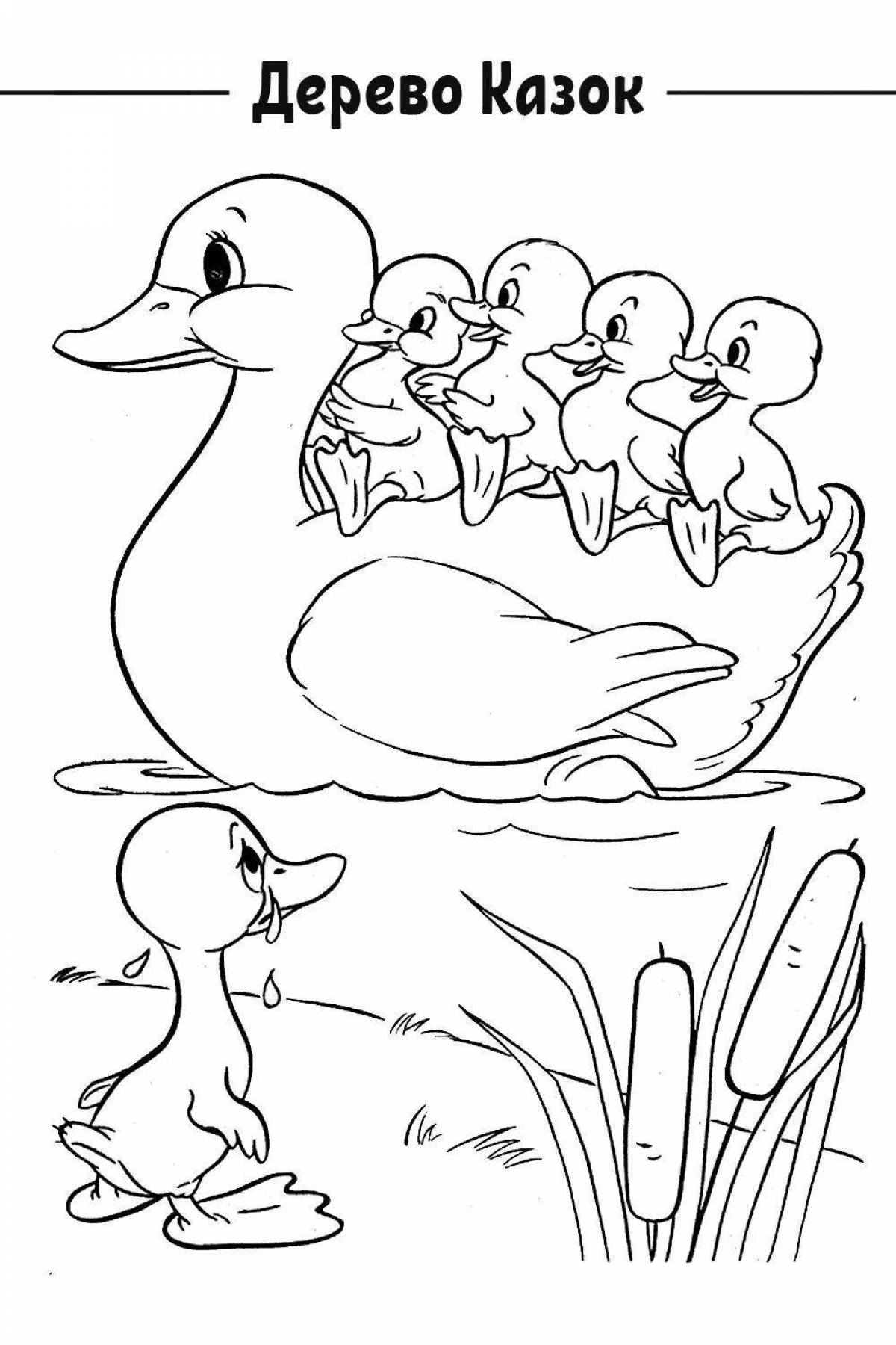 Glamorous duck and duckling coloring page