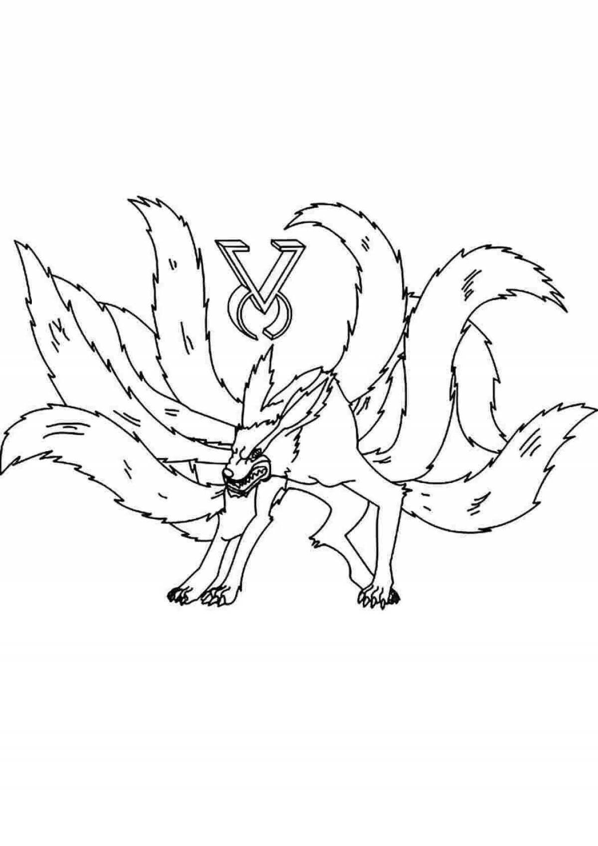 Coloring majestic 9-tailed fox