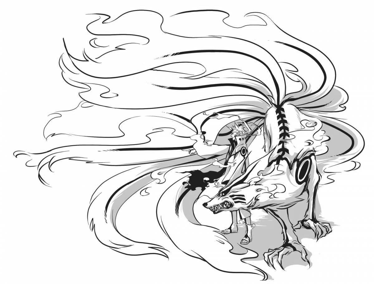 Exquisite 9-tailed fox coloring page