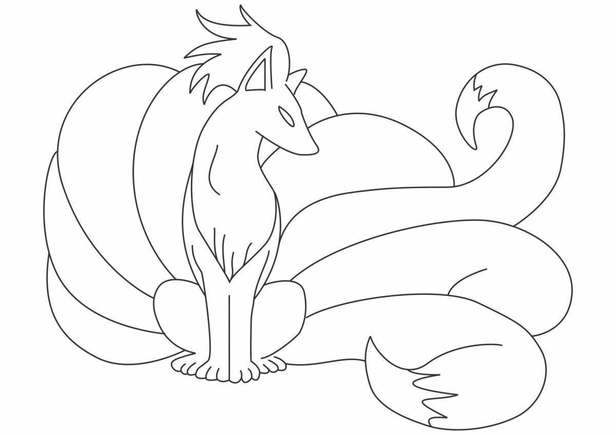 Coloring book gorgeous 9-tailed fox