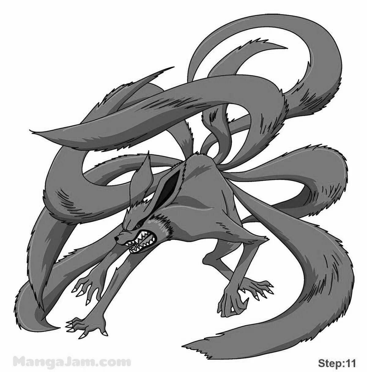Awesome 9-tailed fox coloring page