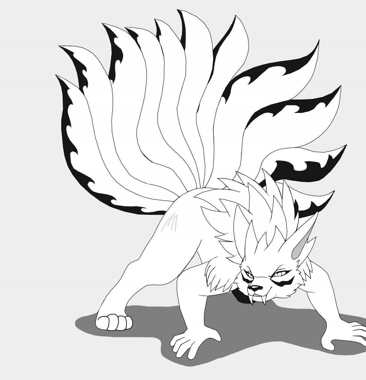 Adorable 9 tailed fox coloring page
