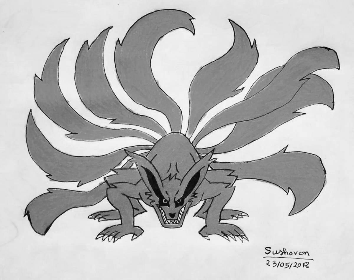 Adorable 9-tailed fox coloring book