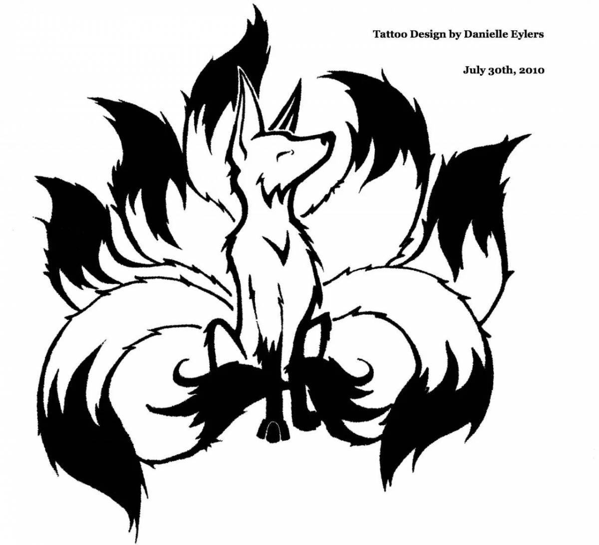 Intriguing 9 tailed fox coloring page