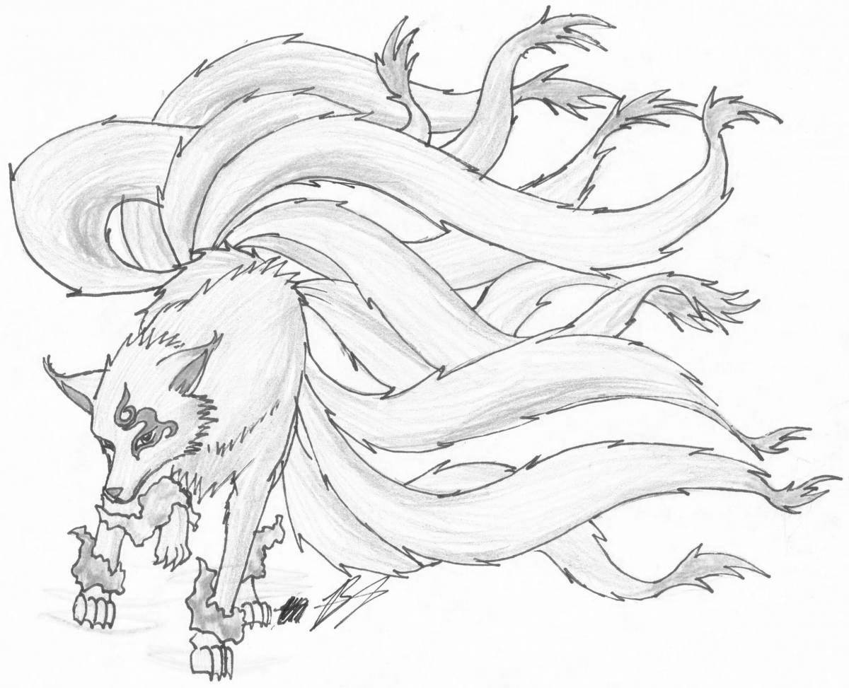 Fancy 9-tailed fox coloring book