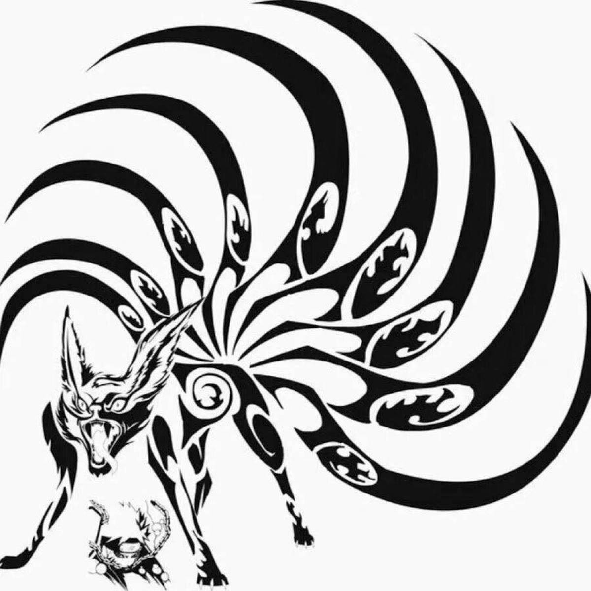 Coloring dreamy 9-tailed fox