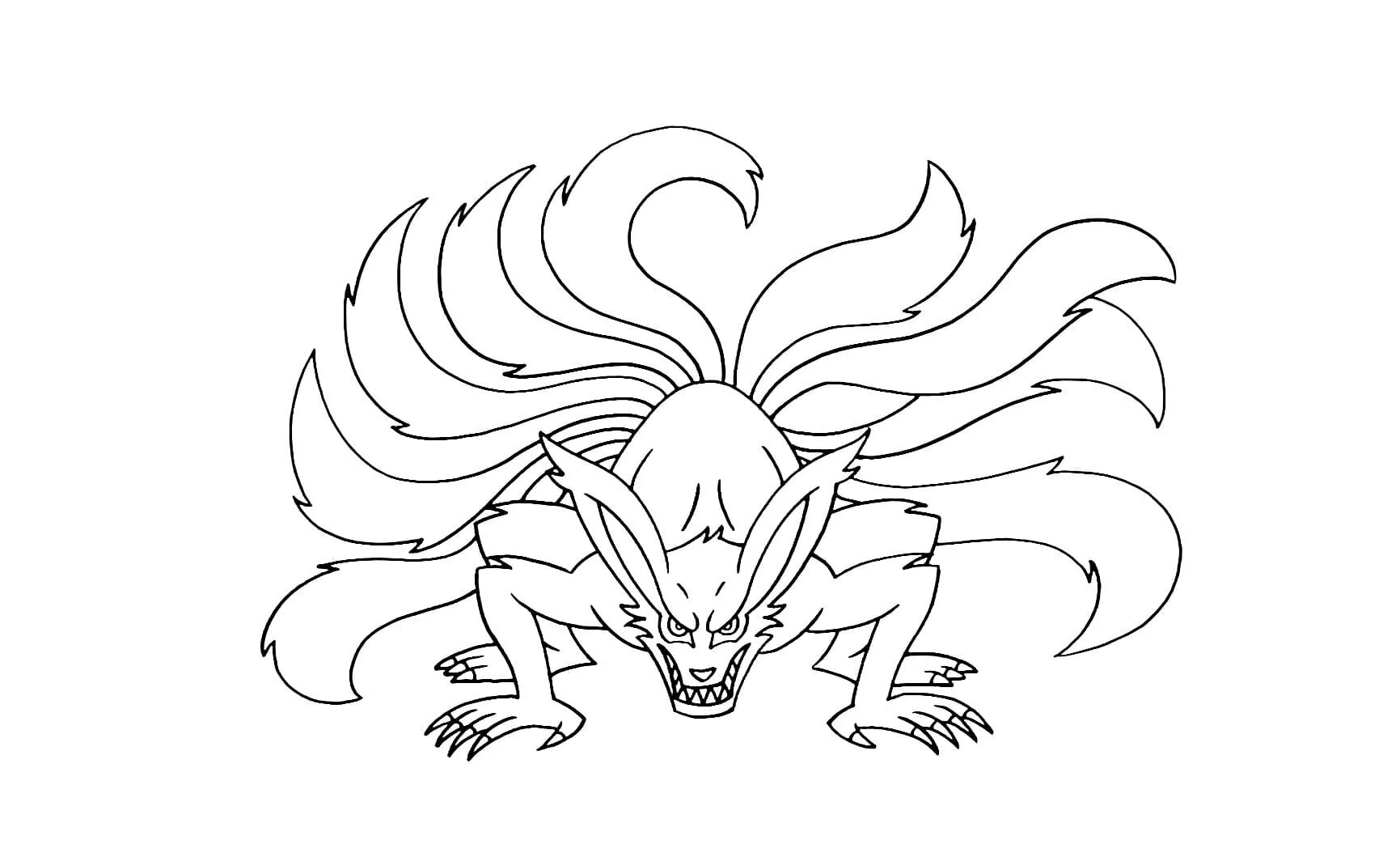 Surreal 9-tailed fox coloring page