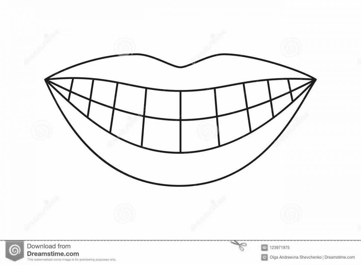 Inviting coloring of a mouth with teeth