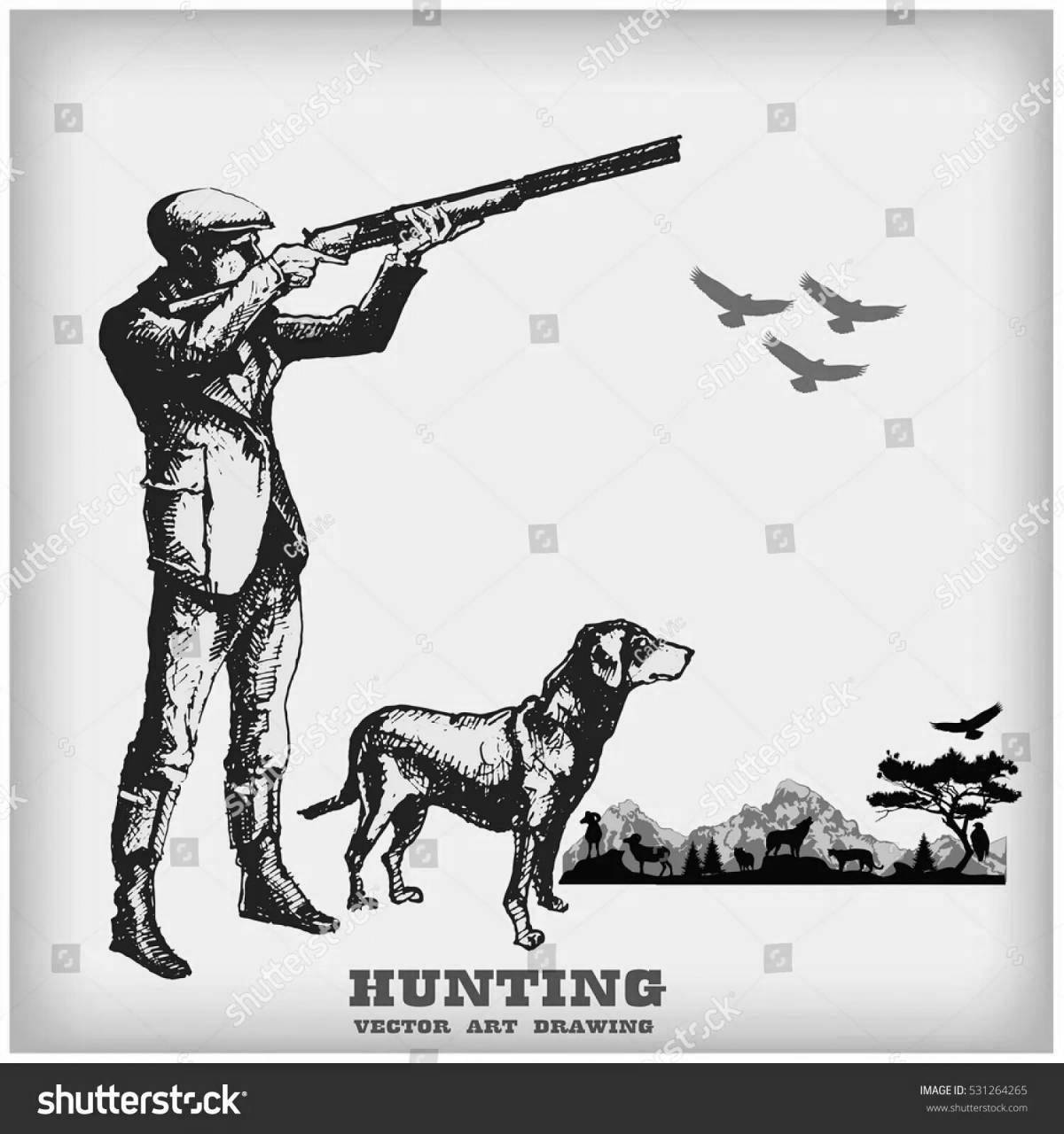 Величественная раскраска охотник с собакой