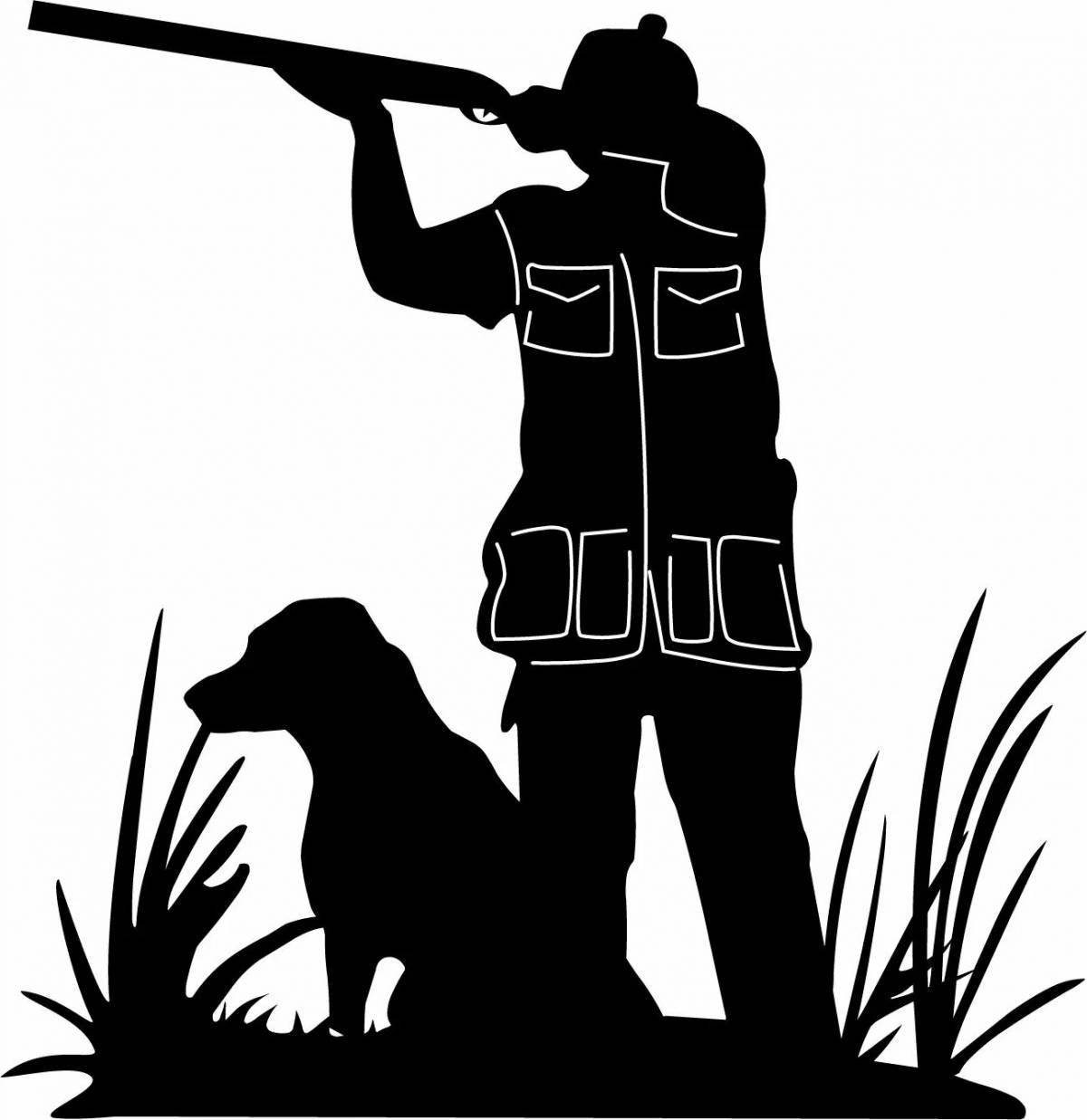 Решительный охотник-раскраска с собакой
