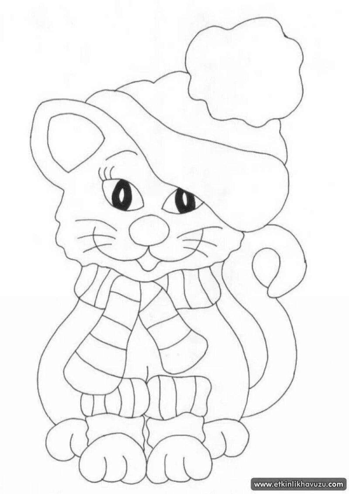 Coloring page playful cat in a hat