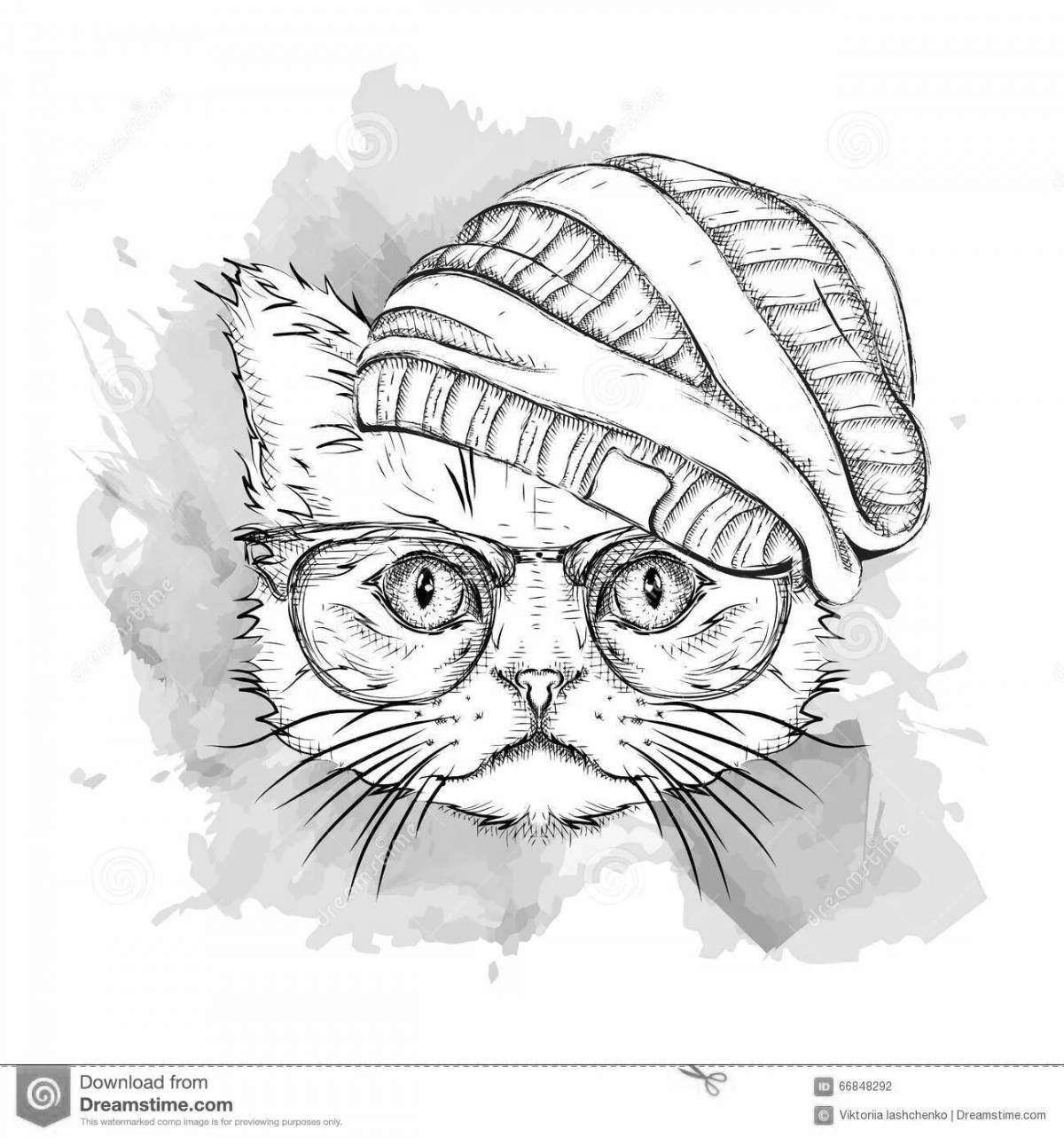 Coloring page funny cat in a hat