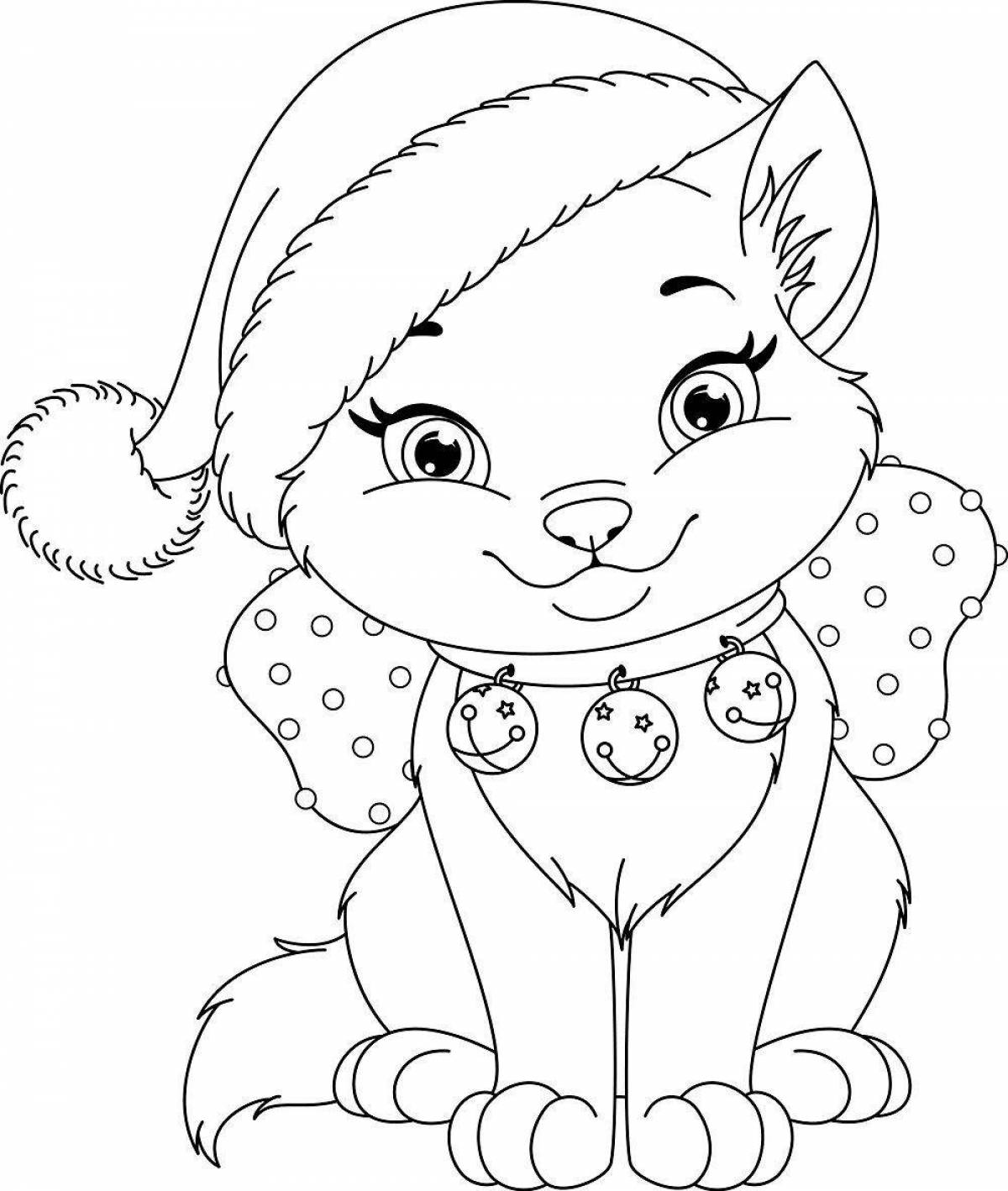Charming cat in a hat coloring book