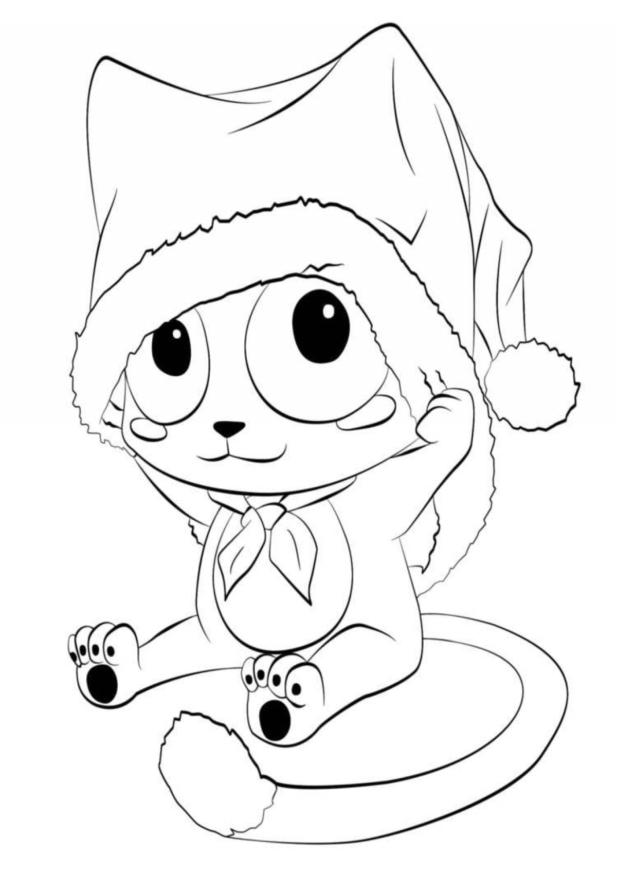 Cute cat in a hat coloring book