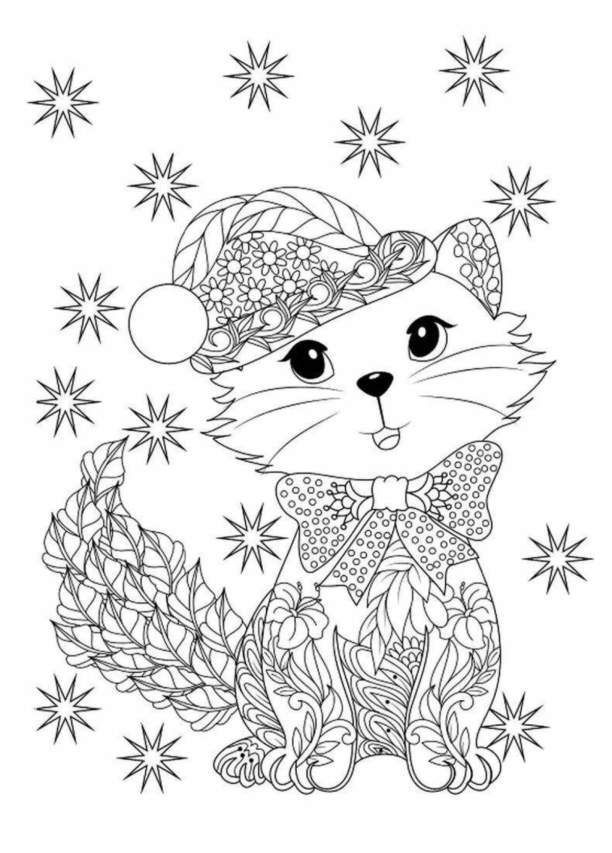 Coloring book mischievous cat in a hat