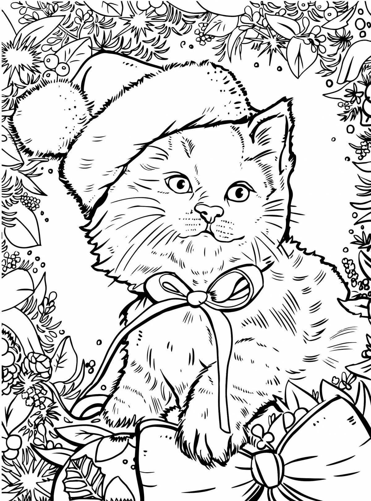 Раскраска очаровательный кот в шляпе