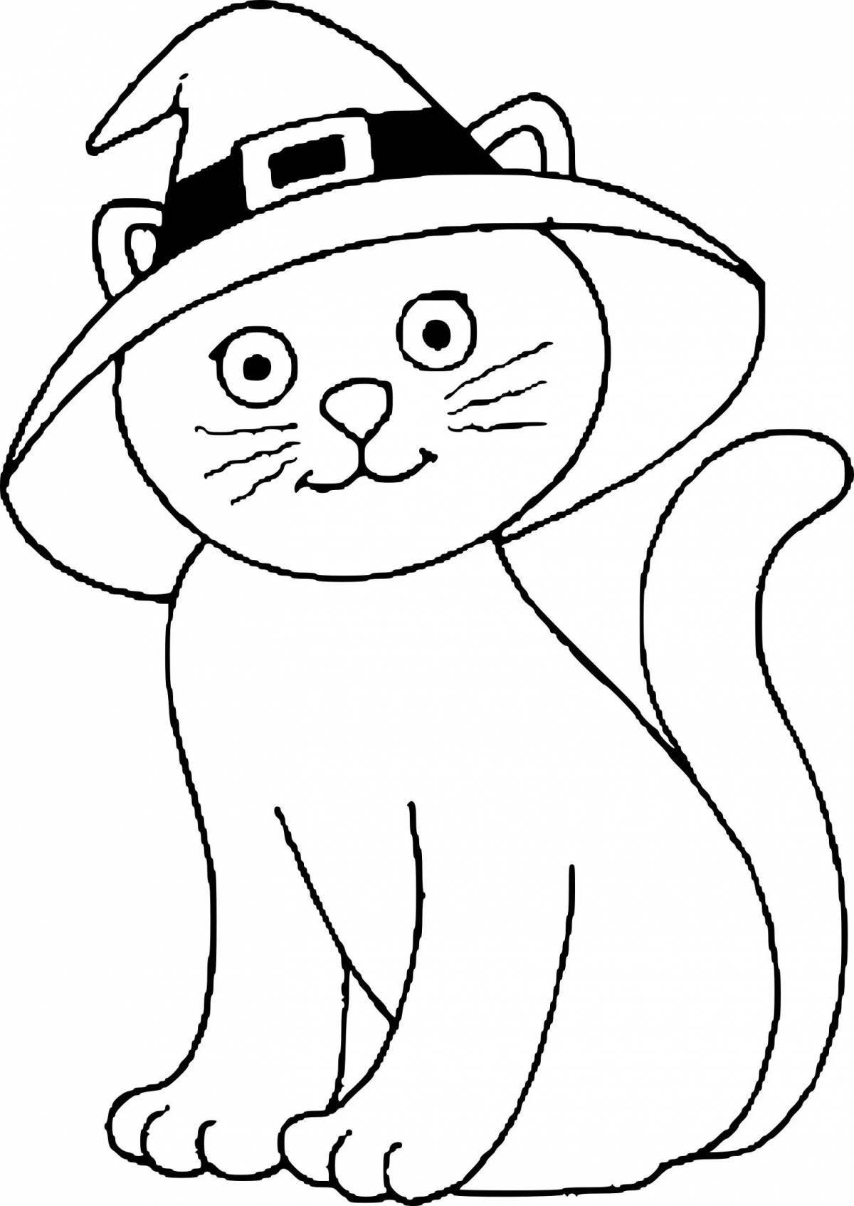Раскраска юмористический кот в шляпе