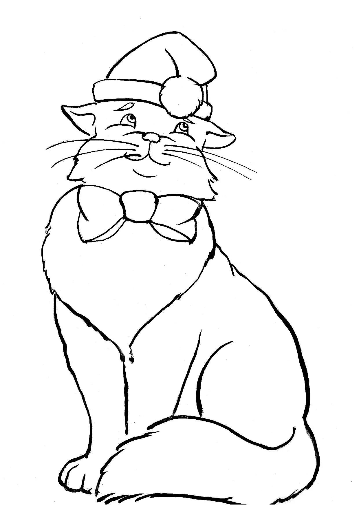 Пузырчатый кот в шляпе раскраска