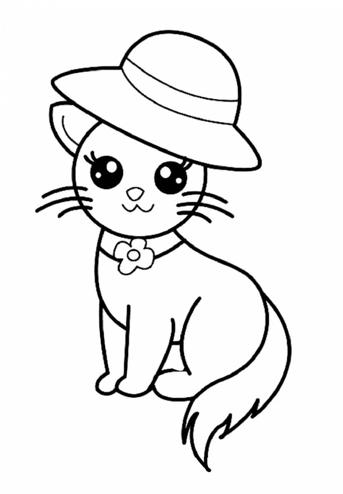 Coloring book witty cat in a hat