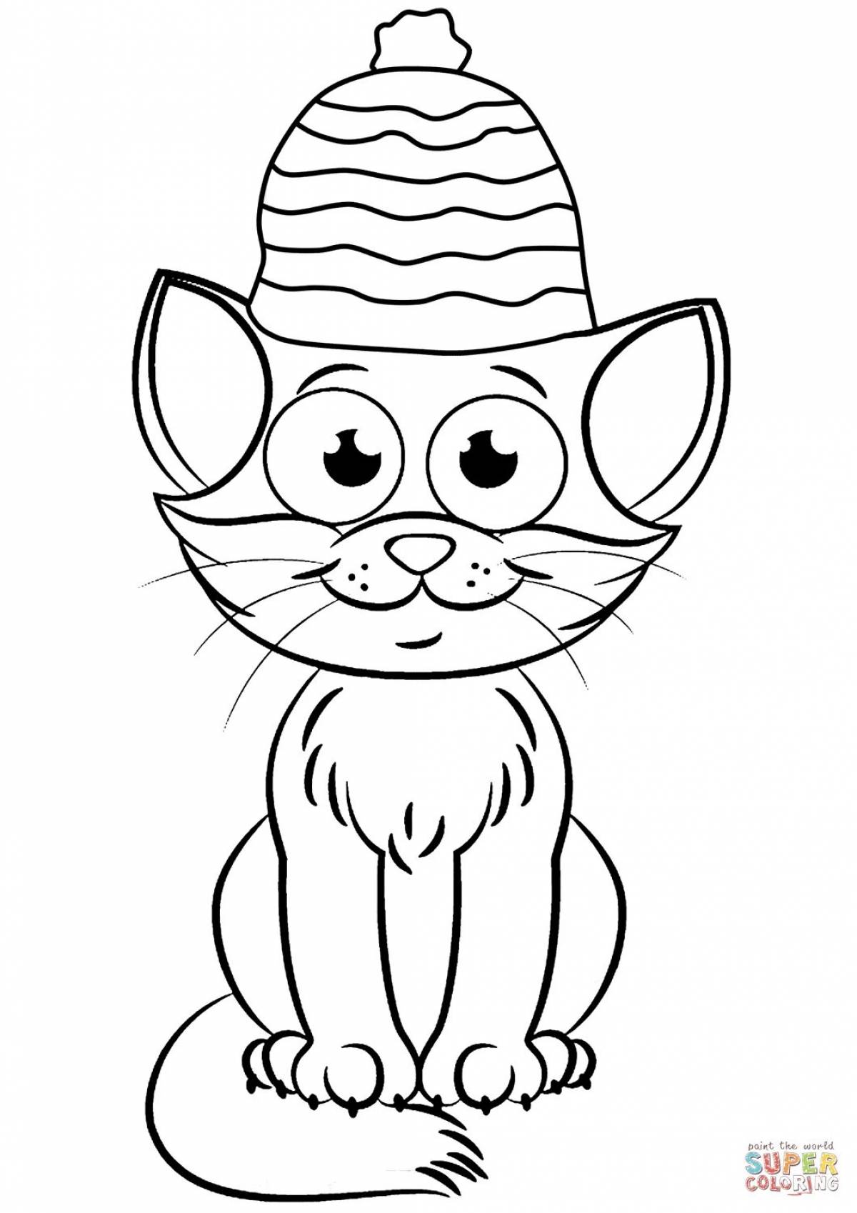 Coloring page bizarre cat in a hat