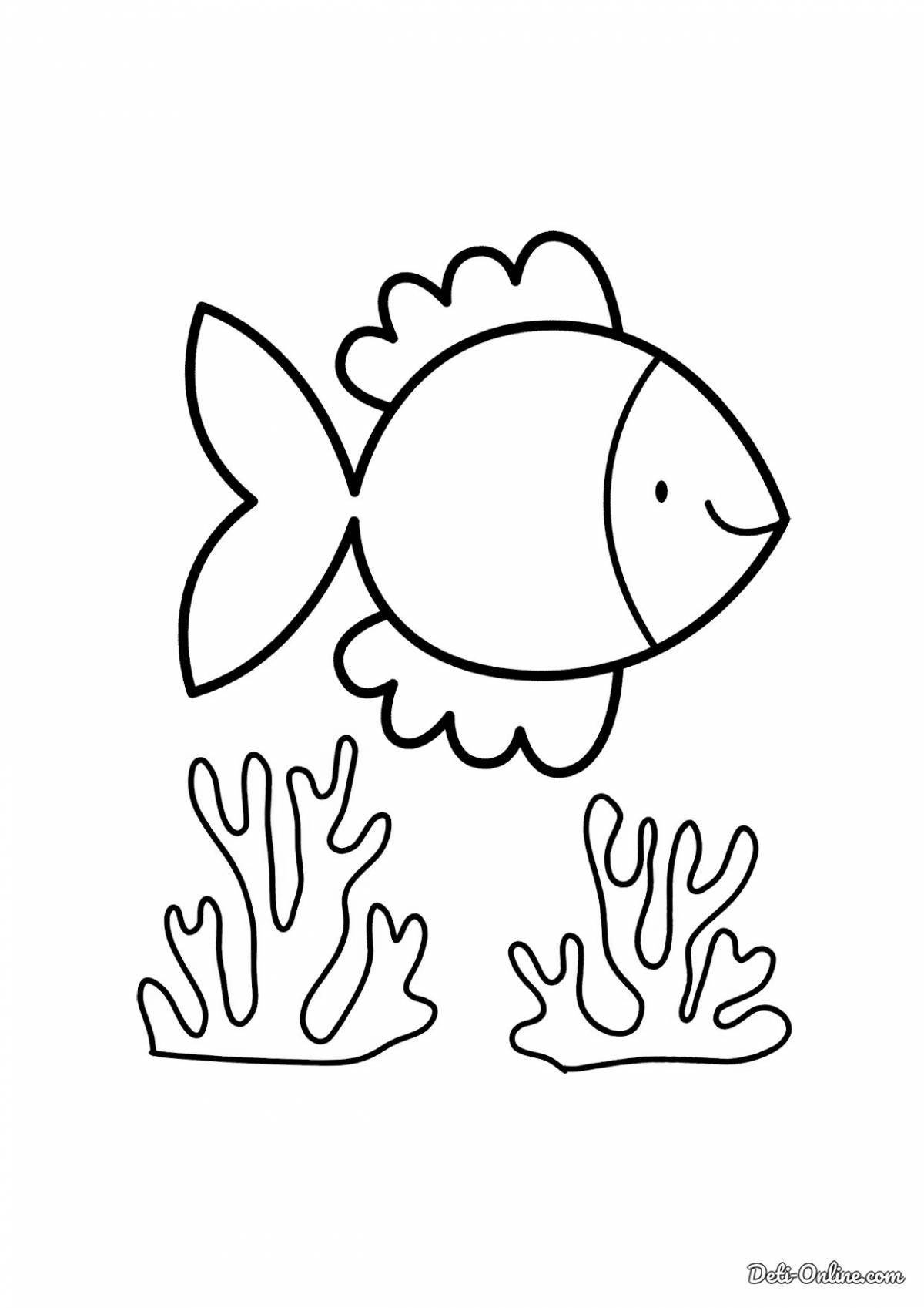 Coloring book playful fish with algae