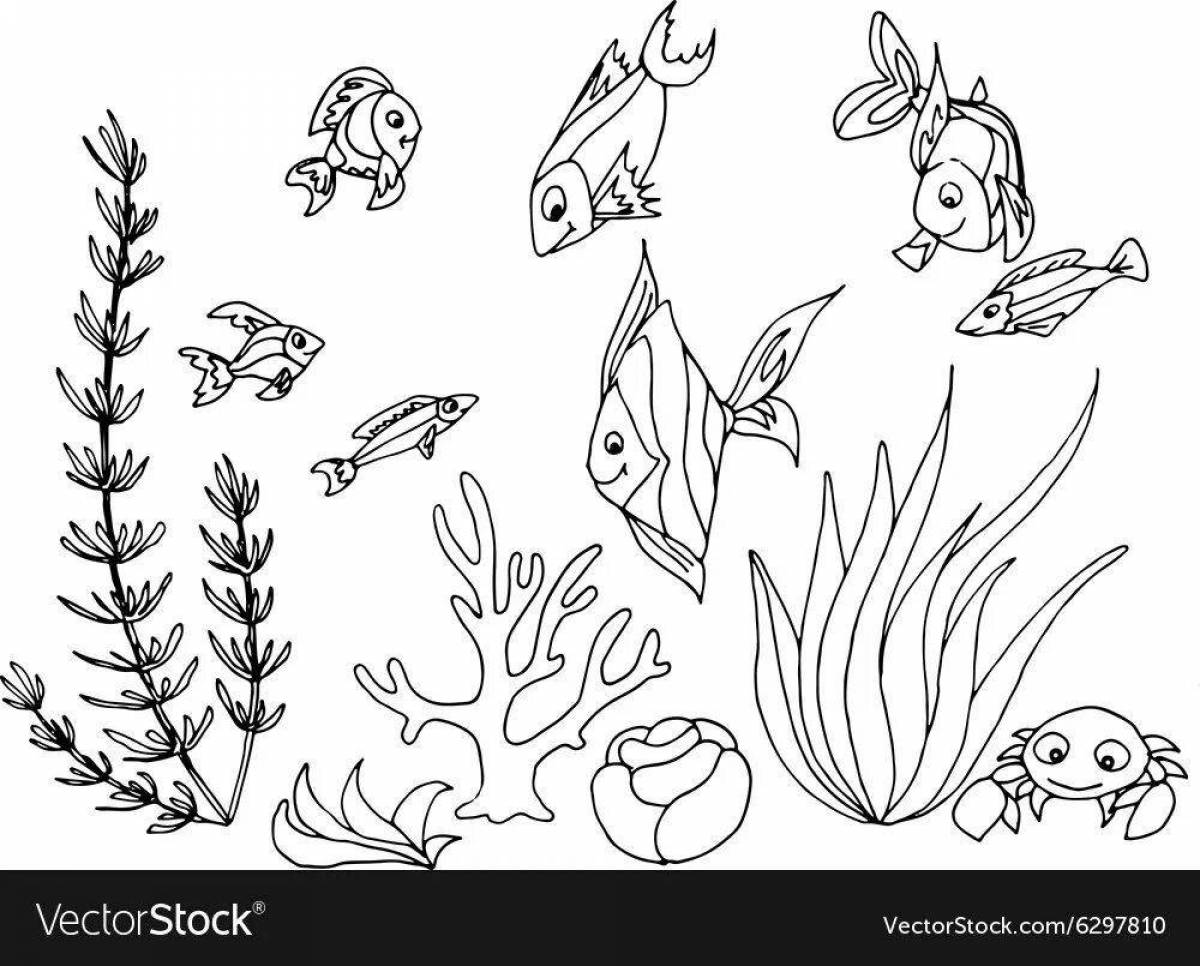 Раскраска буйная рыба с водорослями