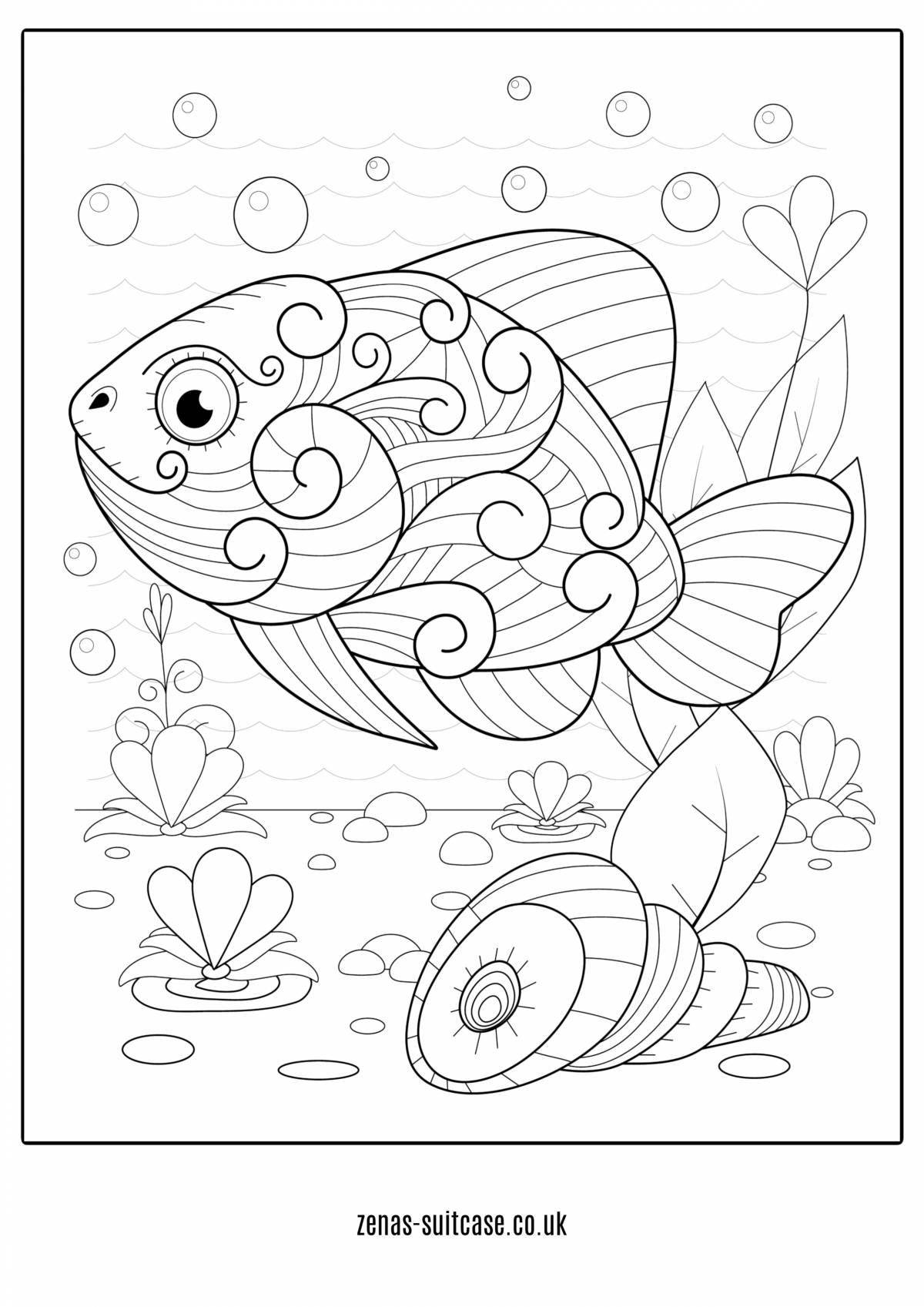 Adorable fish with algae coloring page