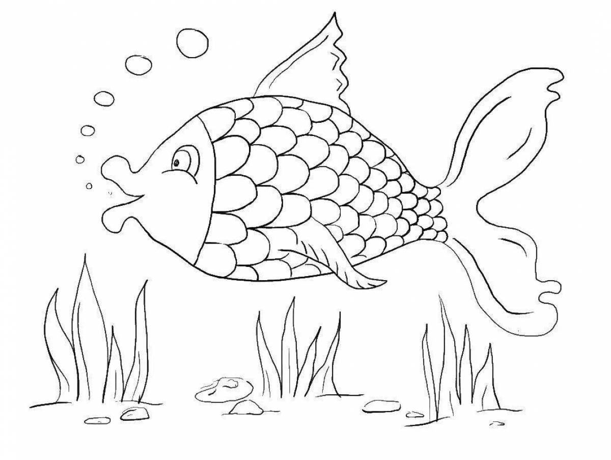 Coloring book magical fish with algae