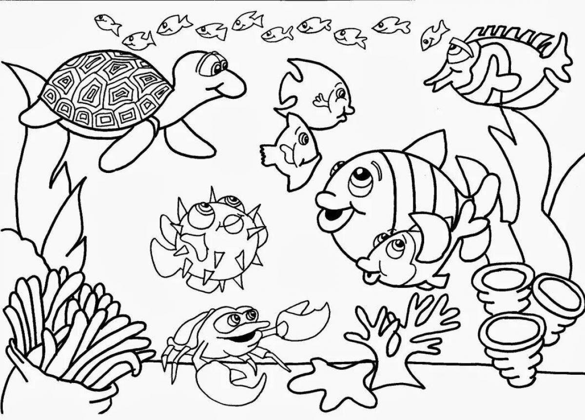 Coloring page adorable fish with algae