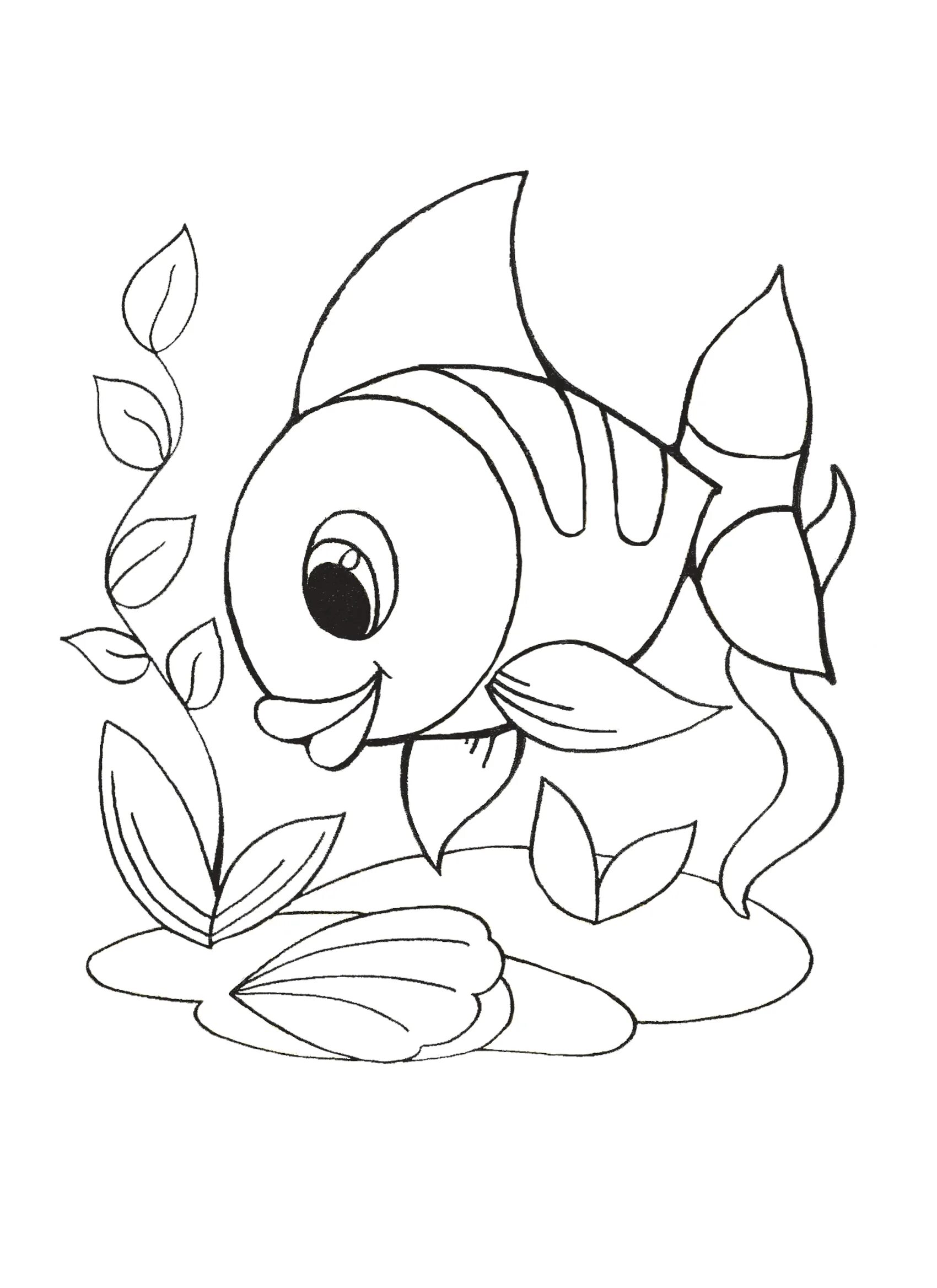 Attracting fish with seaweed coloring page