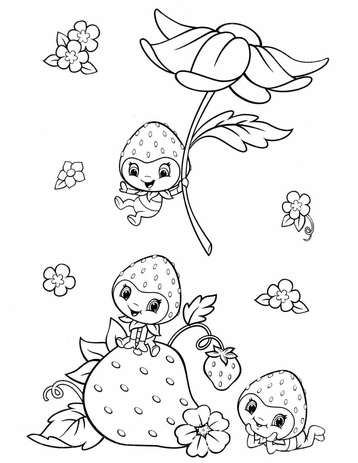 Cute strawberry coloring book for kids