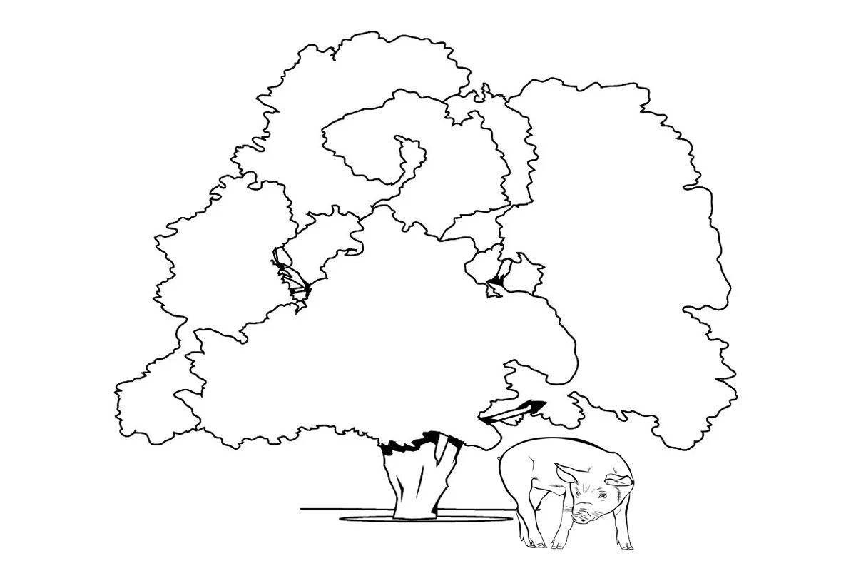 Волшебная раскраска свинья под дубом