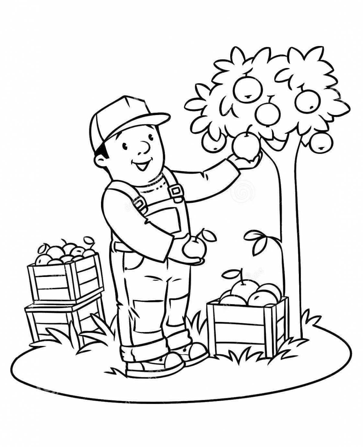 Coloring book cheerful gardener for children