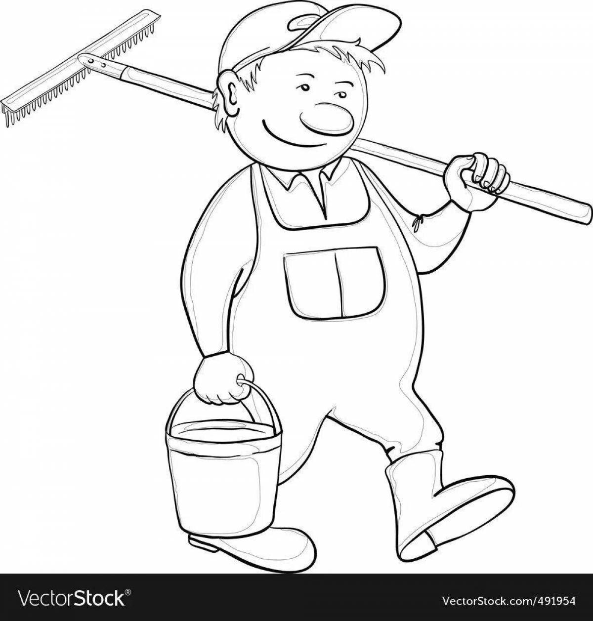 Playful gardener coloring page for kids