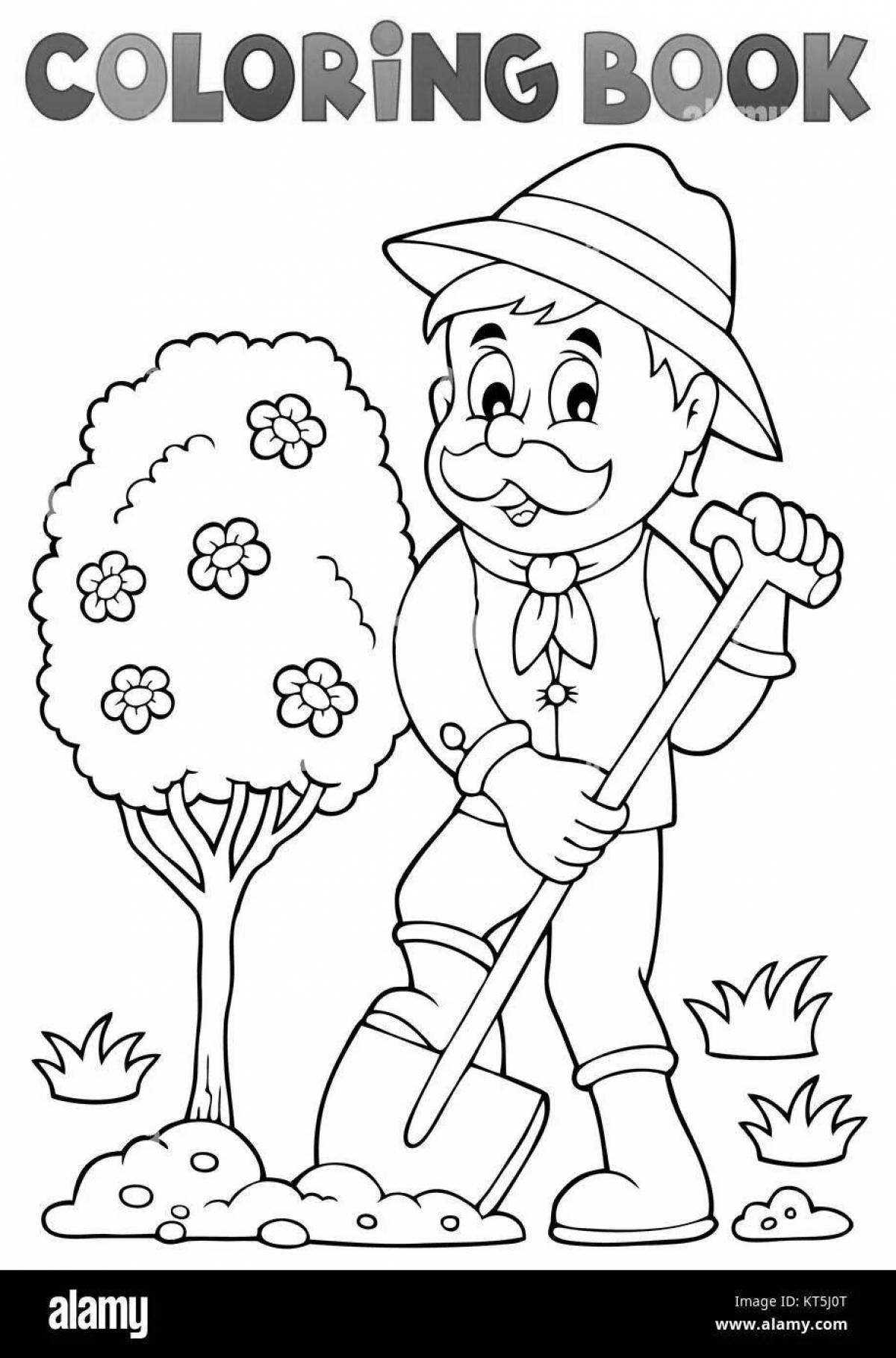 Adorable gardener coloring book for kids