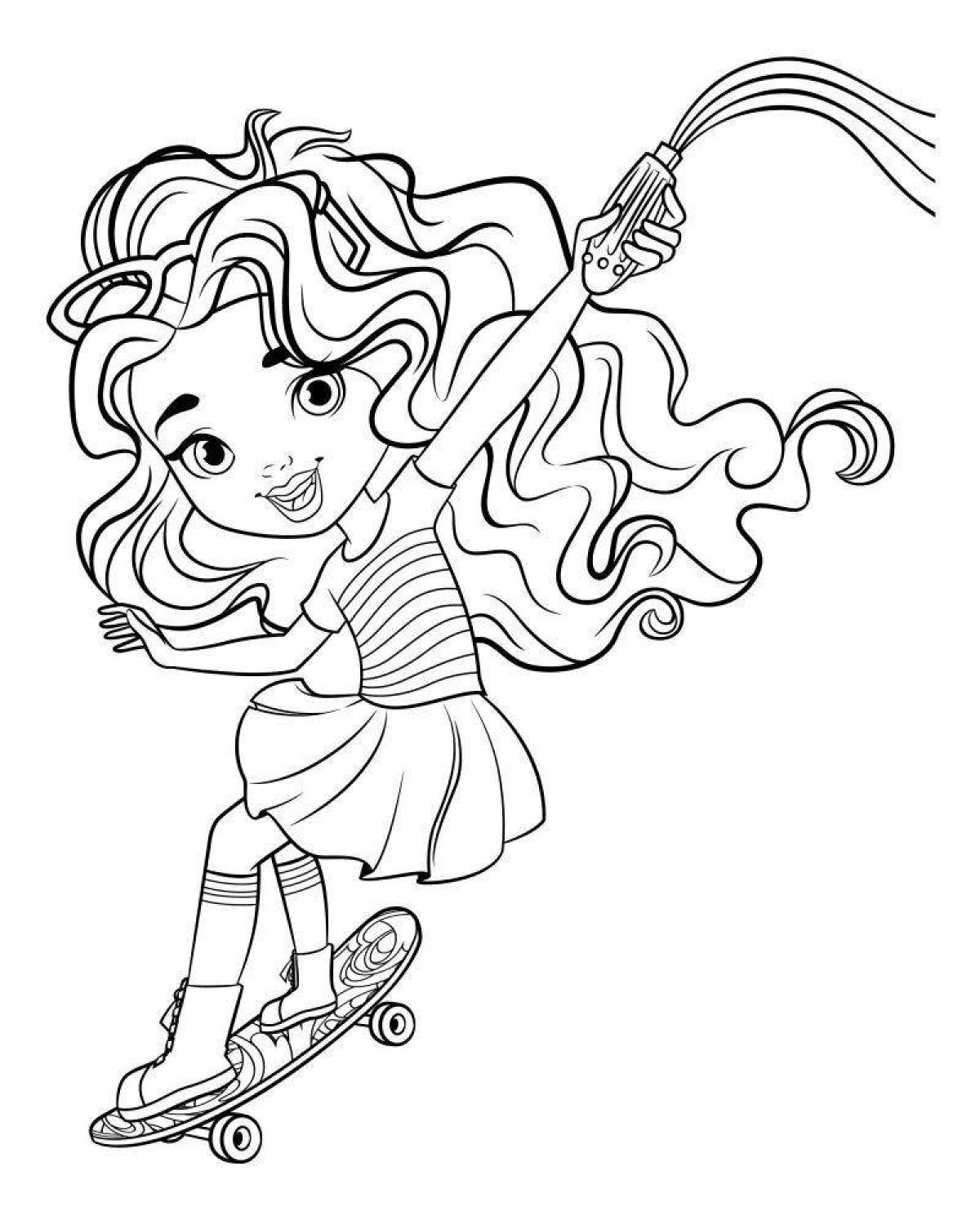 Joyful girl on a skateboard