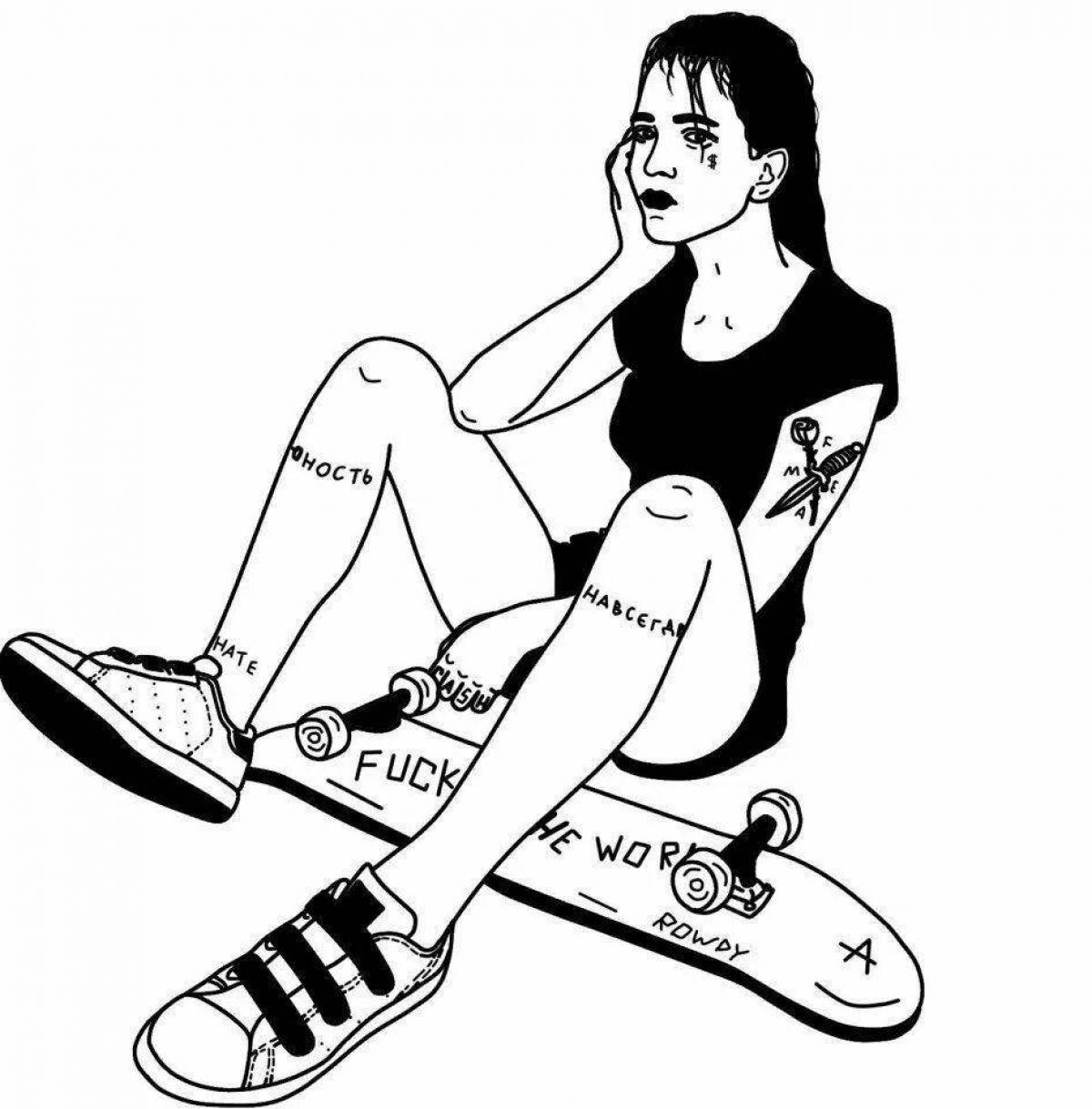A cheeky girl on a skateboard