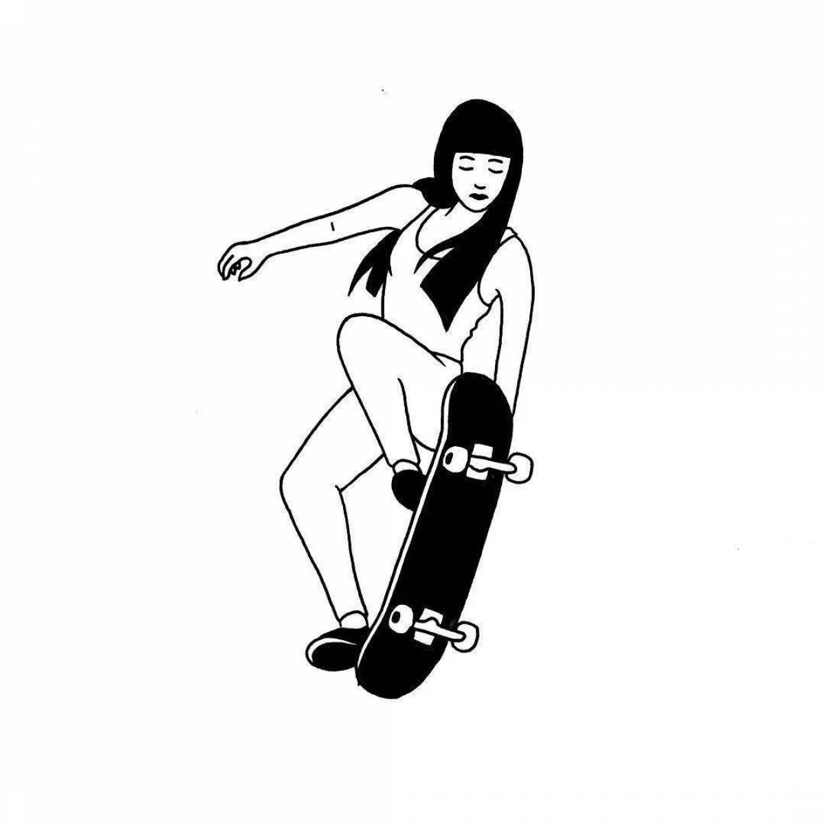 A brave girl on a skateboard