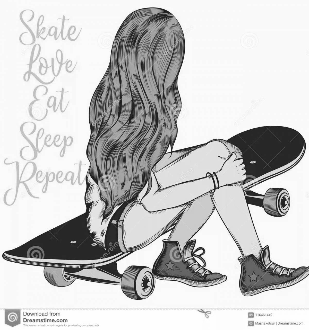 Светящаяся девушка на скейтборде