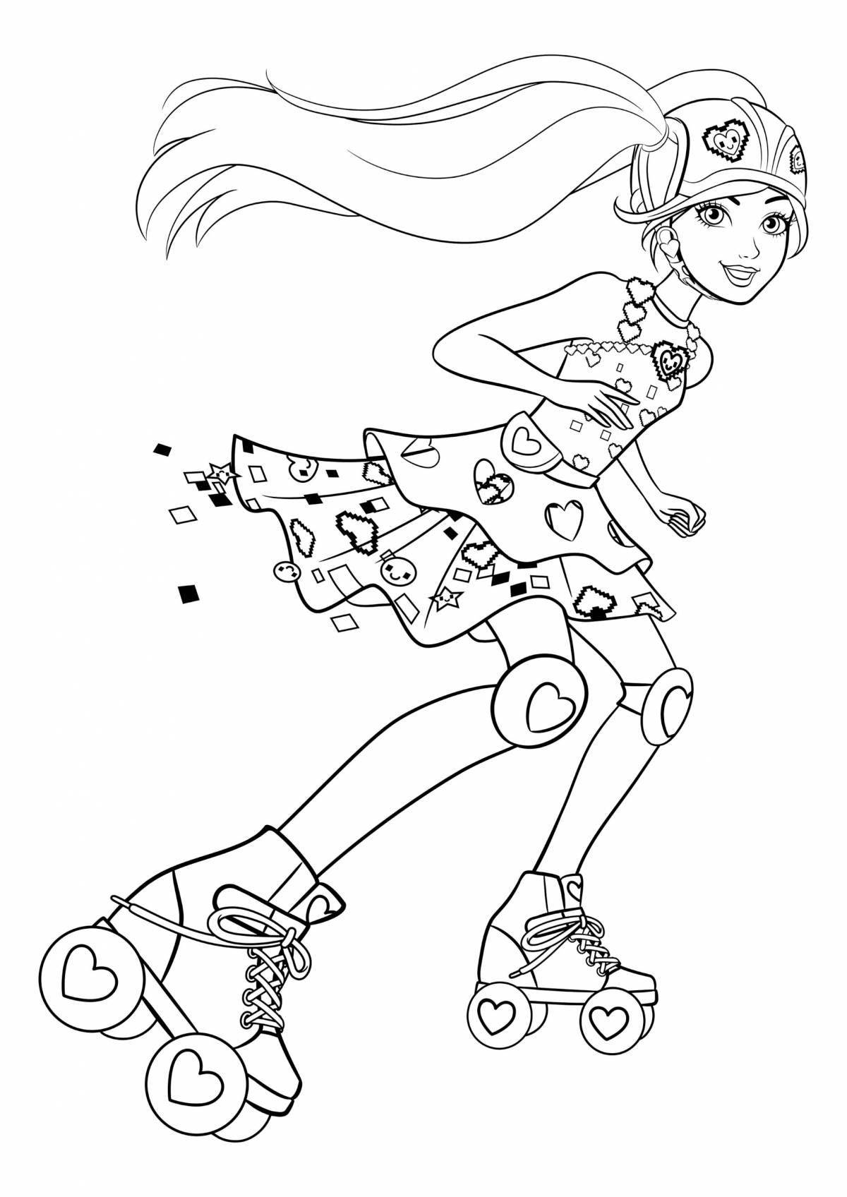 An animated girl on a skateboard