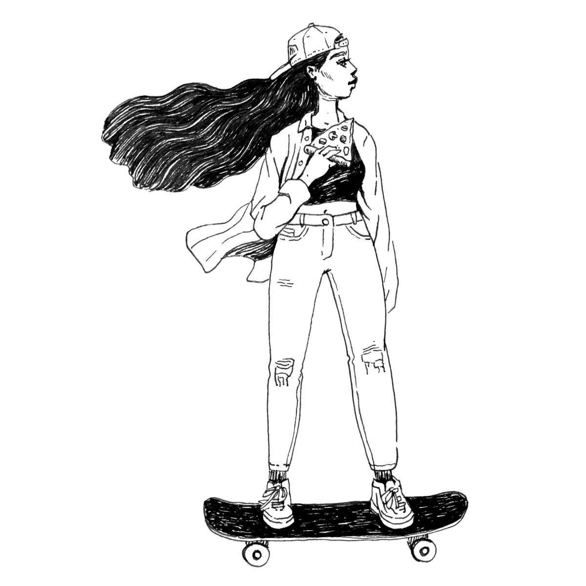 Fashion girl on a skateboard