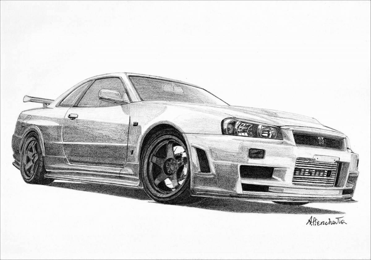 Великодушная раскраска nissan skyline r34