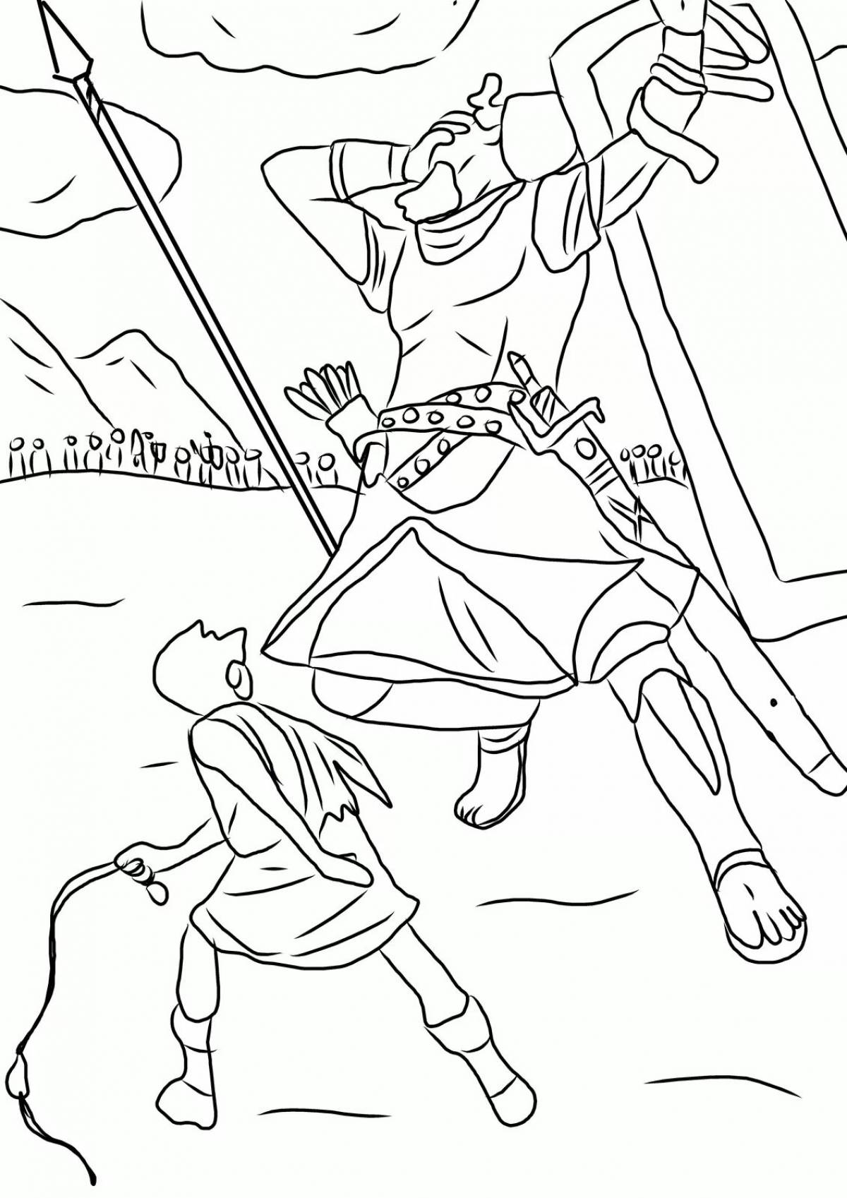 Playful david and goliath coloring page