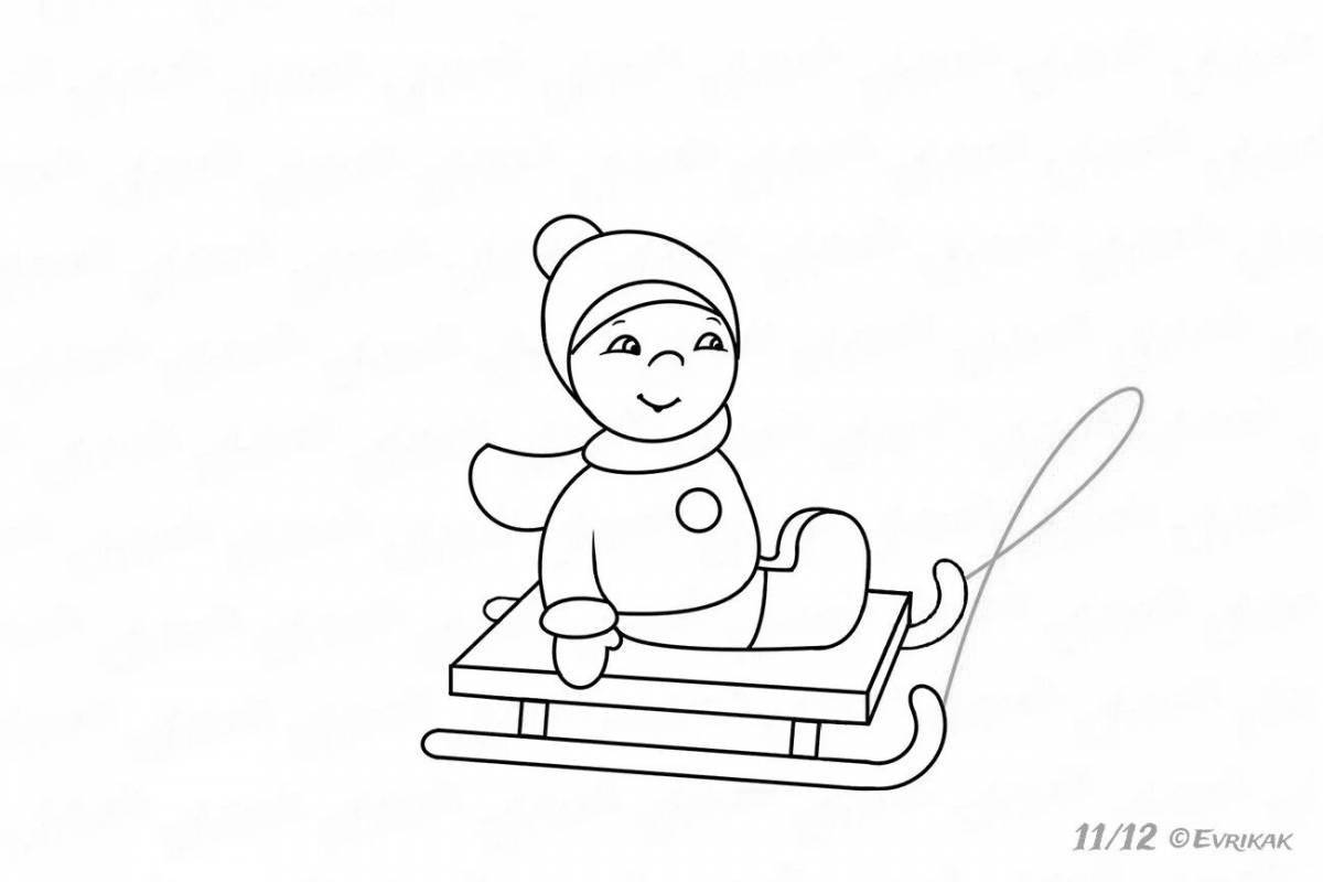 Fun sleigh coloring for kids