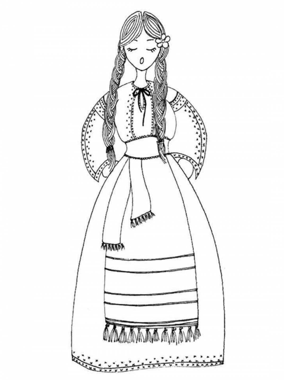 Кукла в народном костюме раскраска