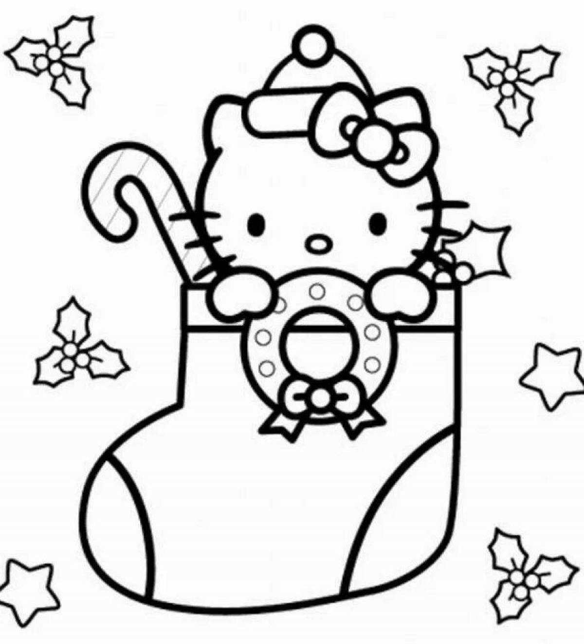 Hello Kitty раскраска Новогодняя