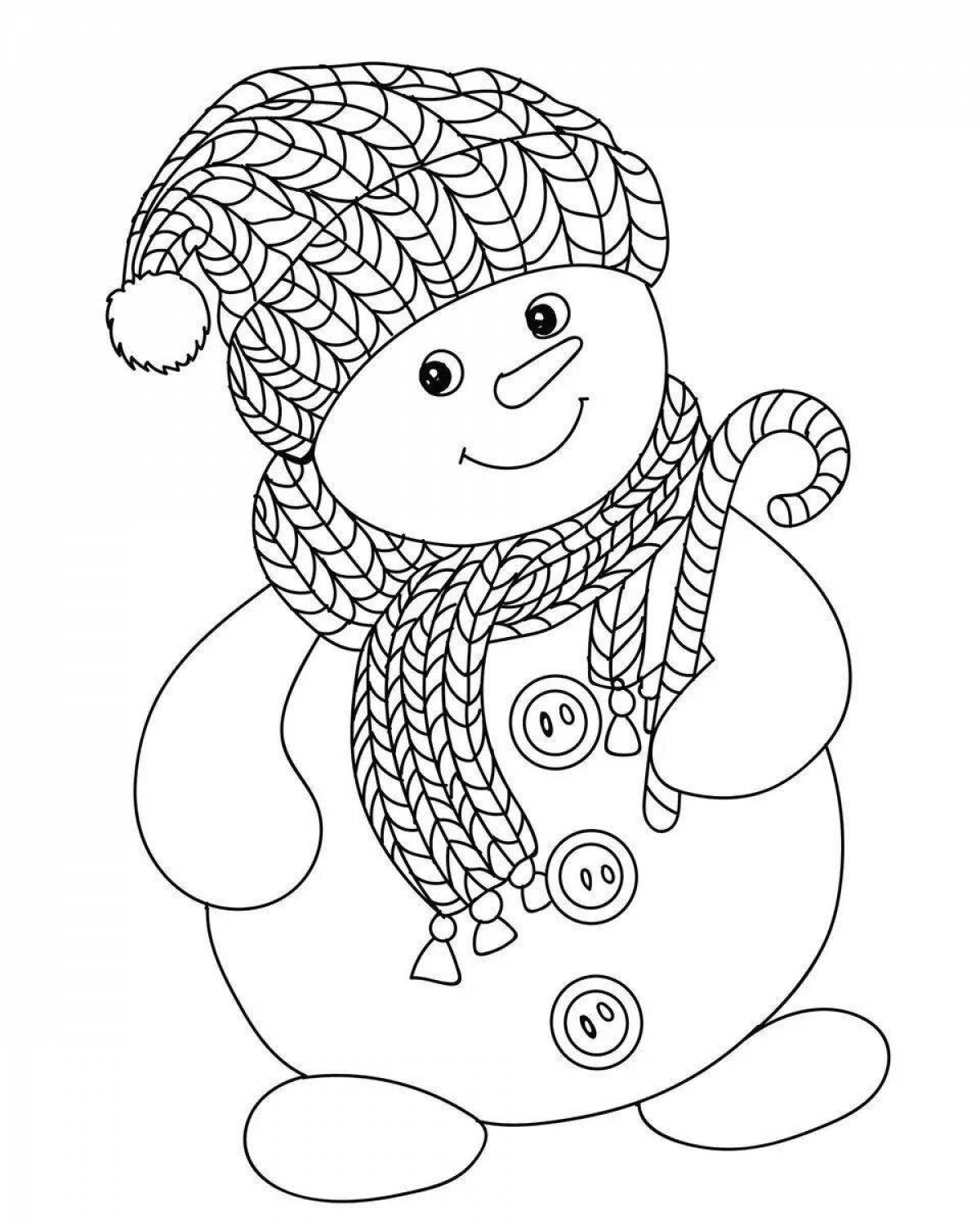 Раскраска Снеговики в шапочках и шарфиках