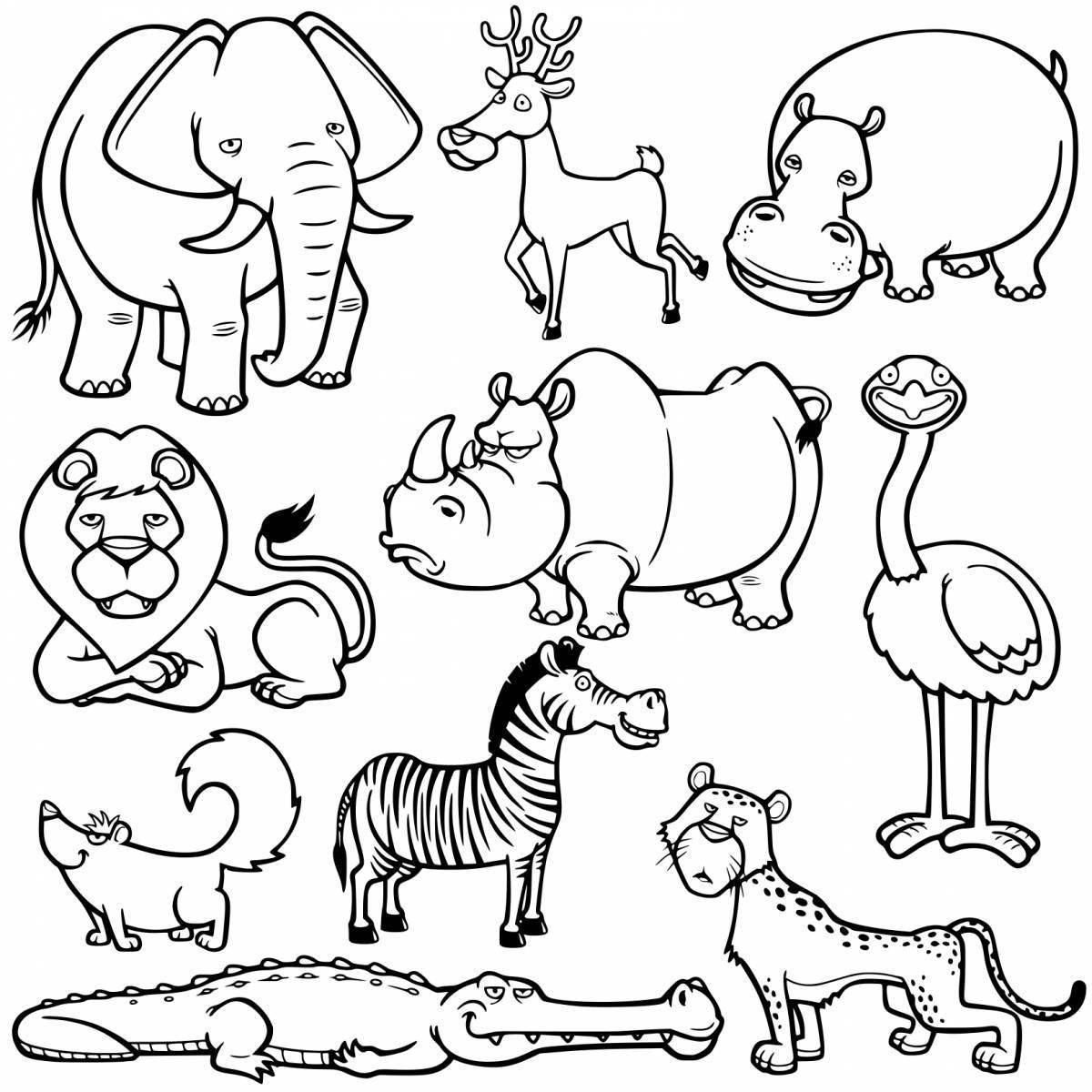 Раскраска много животных