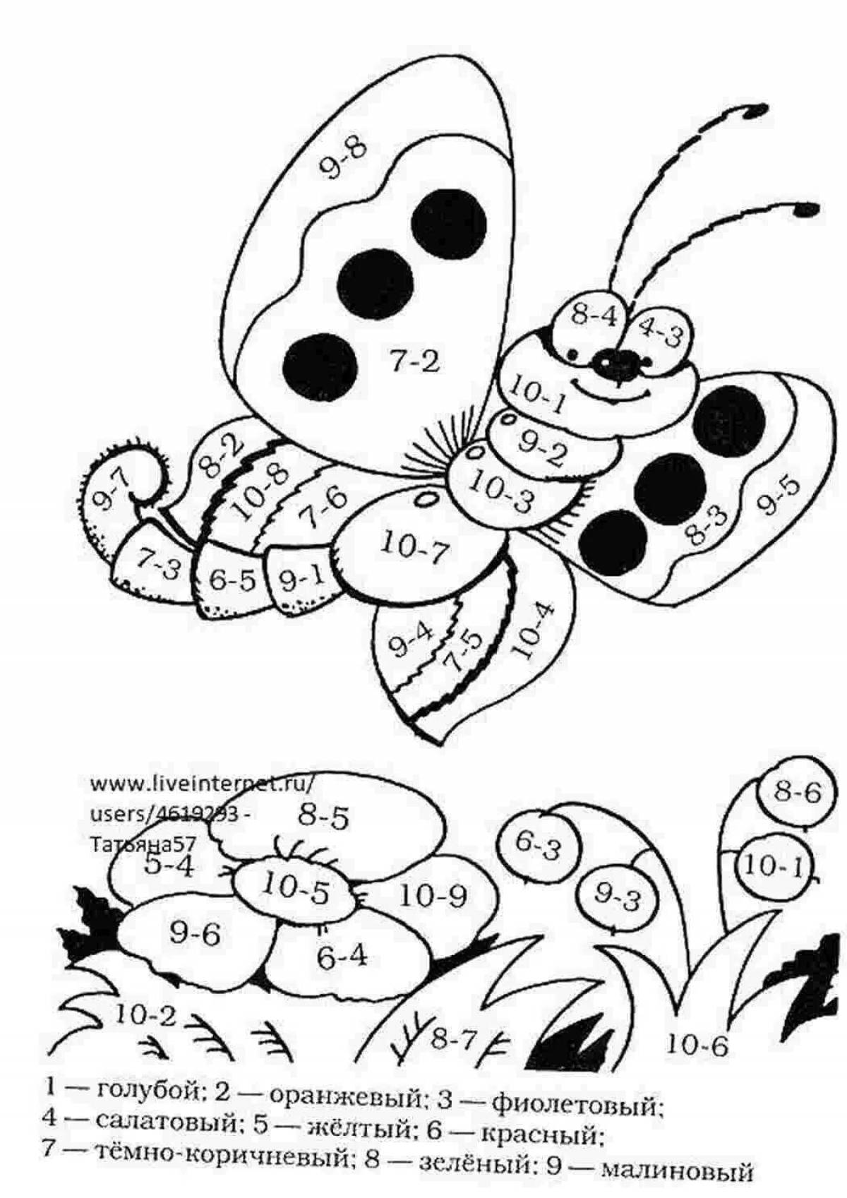 Распечатай и реши. Математическая раскраска. Детские математические раскраски. Насекомые задания для дошкольников по математике. Математическая раскраска насекомые.